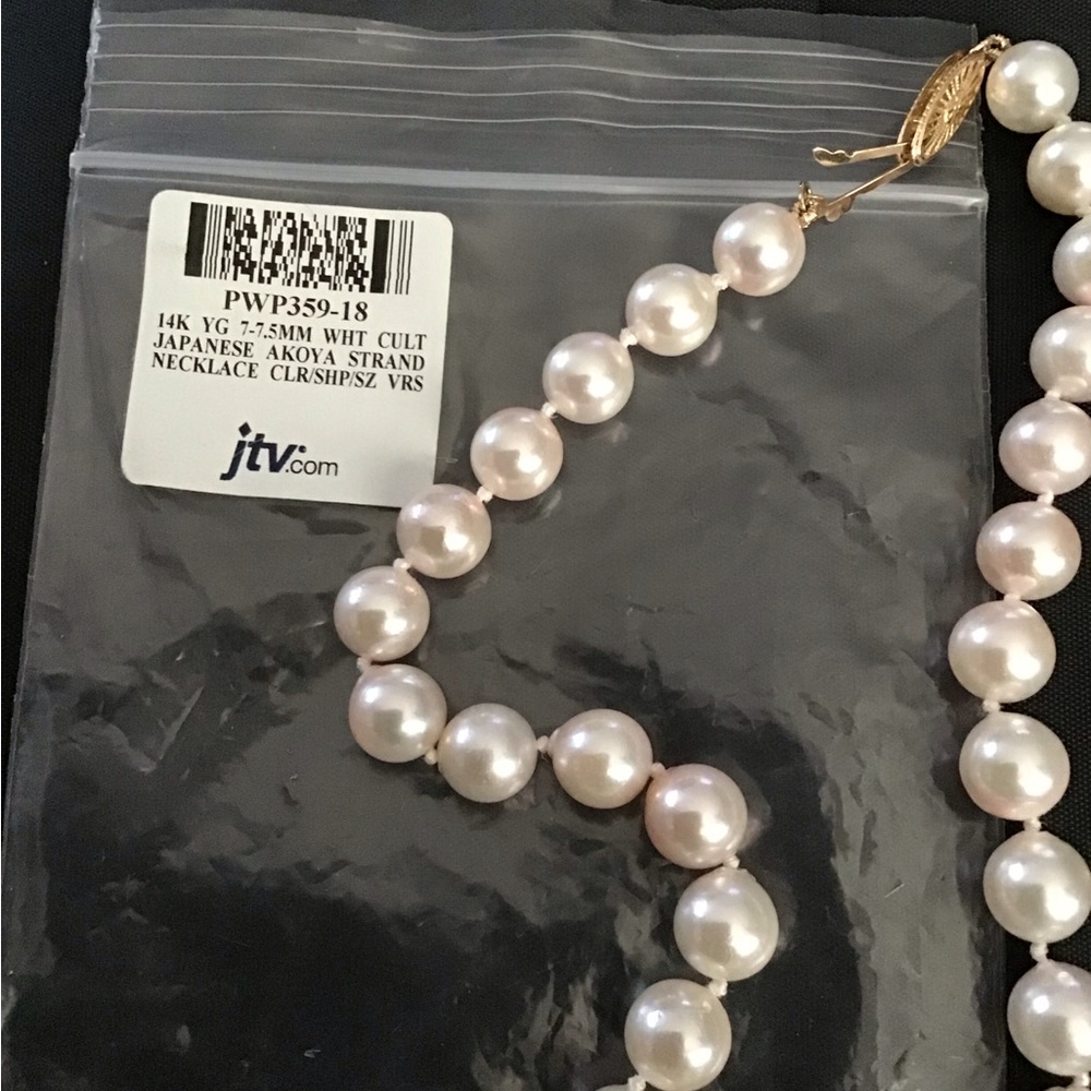 JTV 14k Yellow Gold Japanese Akoya Pearl Necklace 18”